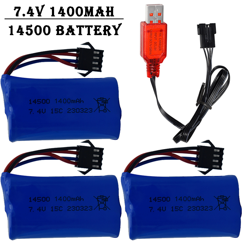 Shelly Plug - 7,4V 1400mAh 14500 Lithium-Ionen-Akku mit SM4P-Stecker/USB-Ladegerät