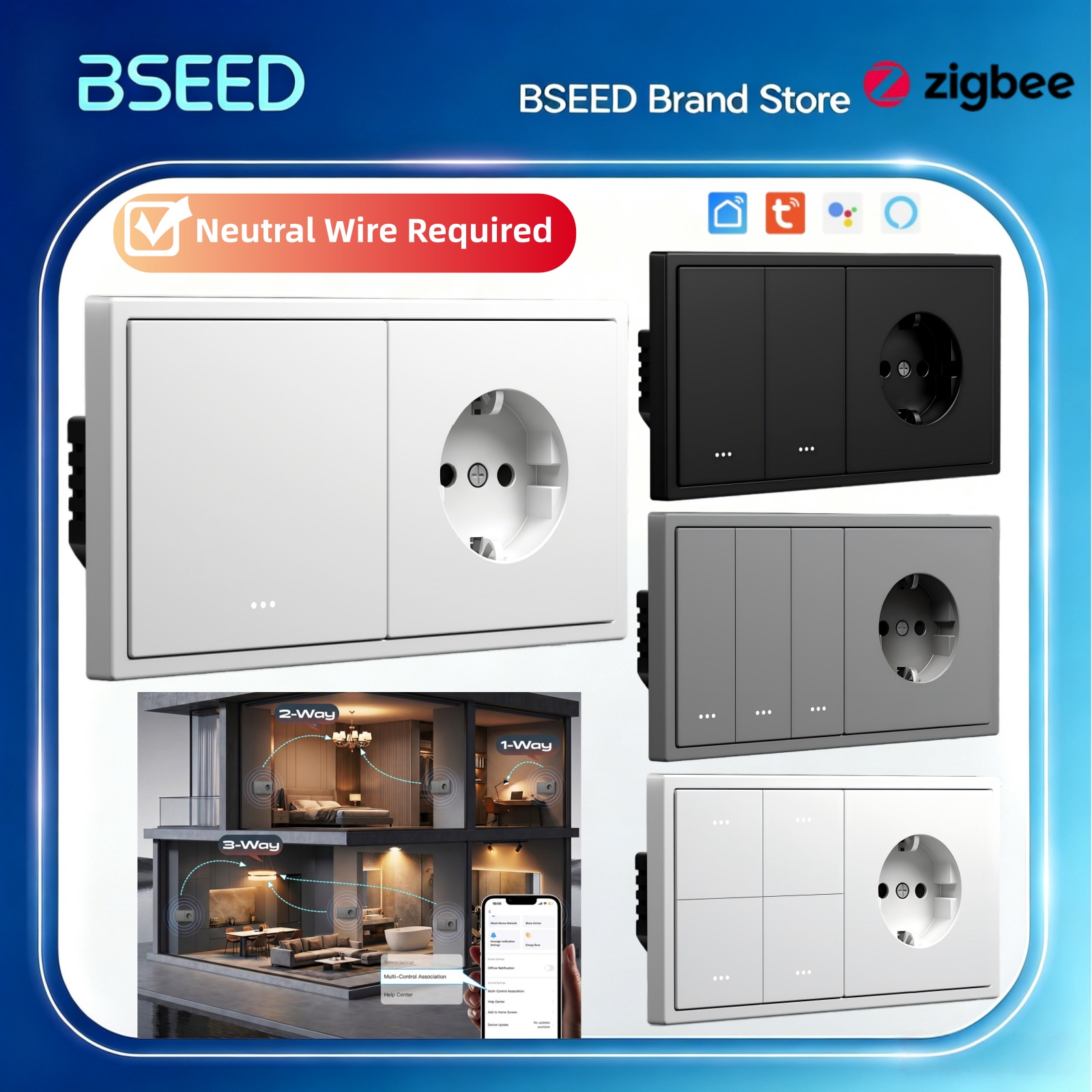 Tuya 4 Channel - BSEED Zigbee Klickschalter 1/2/3/4-fach Smart-Lichtschalter mit